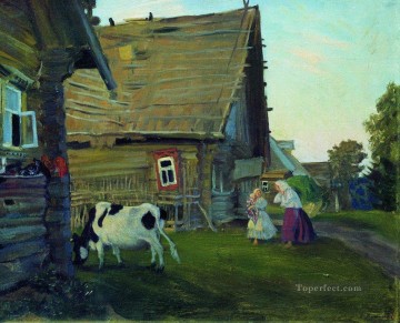  Kustodiev Lienzo - la cabaña provincia de kostromá 1917 Boris Mikhailovich Kustodiev